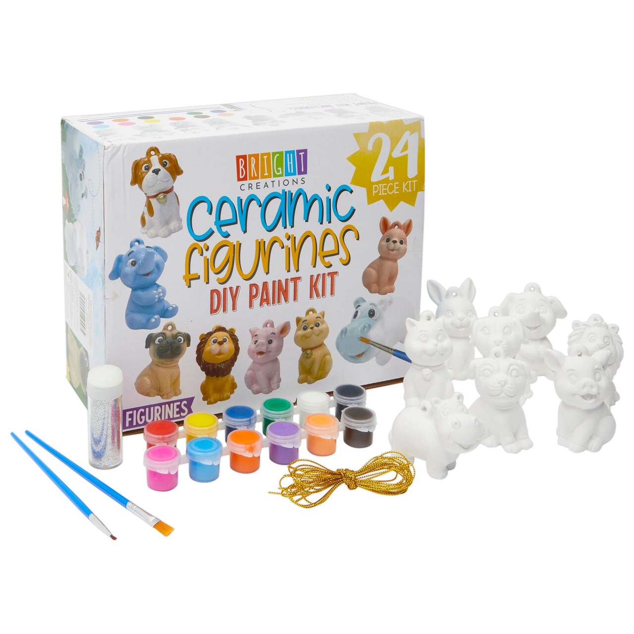 Paint Your Own Ceramics Kit with Paint Pods, Brushes, 8 Animal Figurines, DIY Kids Christmas Ornaments (24 Piece Set)